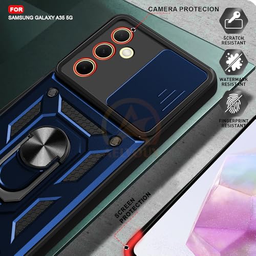 Image of Armor Bumper Back Cover Case for Samsung A35 5G | Rotating Camera Cover, Ring Holder & Kickstand | Heavy Duty & 360 Degree Protection Samsung A35 5G Back Cover (Blue)