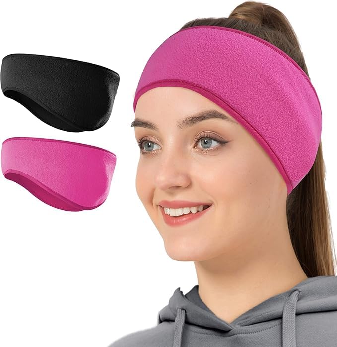 Winter Fleece Ear Warmers Muffs Headband for Men Women Kids Ski Running Cycling (Earmuffs Black And Pink)