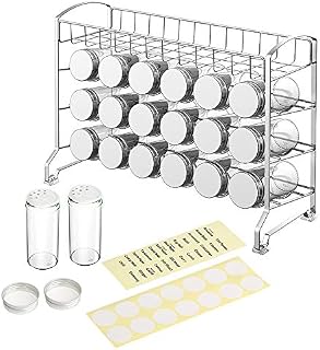 3 Tier Spice Rack Stand Holder and 18 Glass Seasoning Jars with Condiment