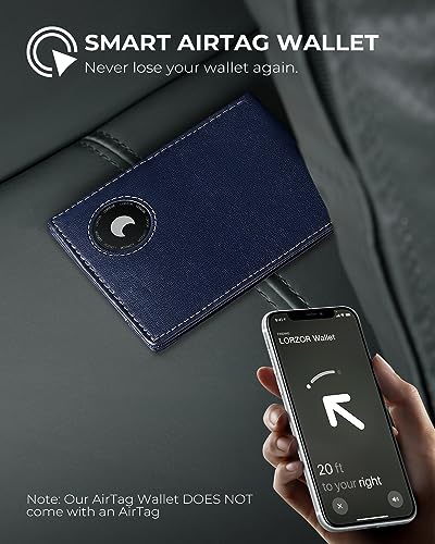 Image of LORZOR Mens Wallet with AirTag Holder, Bifold Top Grain Leather Minimalist Front Pocket RFID Blocking AirTag Wallet with ID Window Gift for Men, up to 12 Cards