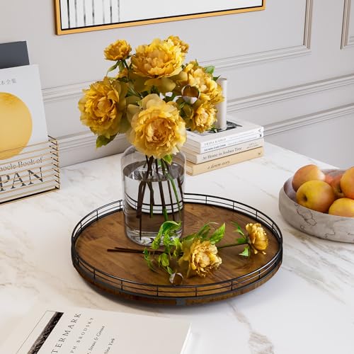 Image of Farmhouse Oak 16 inch Lazy Susan Turntable Organizer for Cabinet, Round Wooden Lazy Susan Organization and Storage for Dining Table, Pantry, Kitchen, Countertop, Cupboard,Home Decor, Walnut Wood (16 inch)
