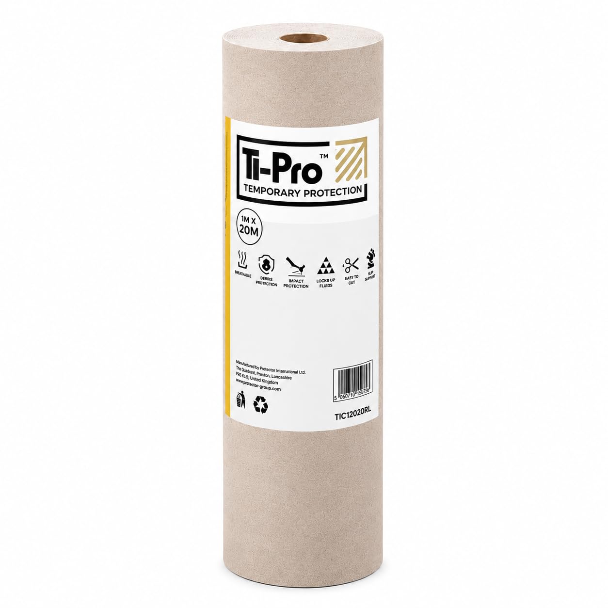 TI-Pro Heavy-Duty Extreme Cardboard Hard Floor Protection 1m x 20m, 750 GSM | Commercial Construction Temporary Indoor Multi Surface Cover - Breathable, Spill & Impact Resistant for Renovation