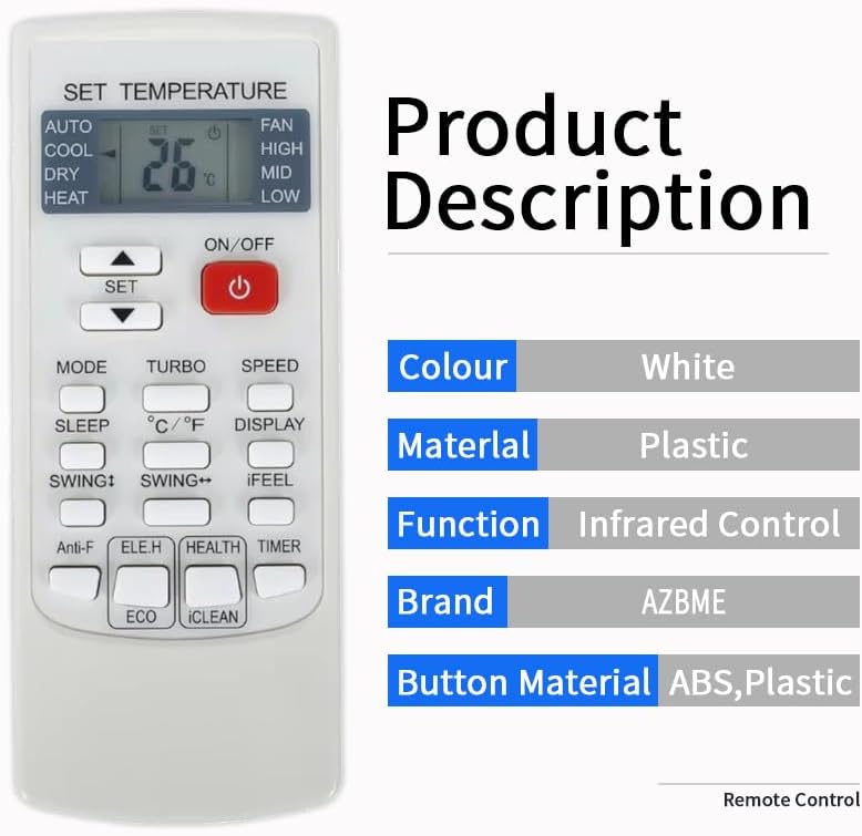 Product description table showing color, material, function, brand, and button material