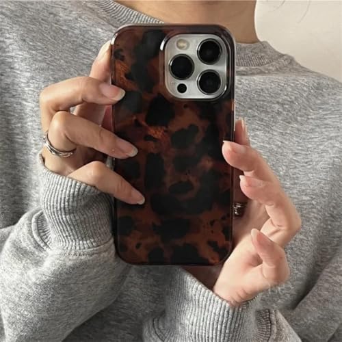 Coque ambrée rétro iPhone 15 Pro Max léopard marron et protection souple - 2