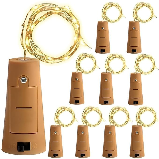 Image of GIGALUMI 10 PCS 20 LED Bottle Cork Lights 6m | Battery Operated Mini Copper Wire Fairy Lights for Decoration | Bottle Lights for Home, Wedding, Diwali, Party (Warm White)