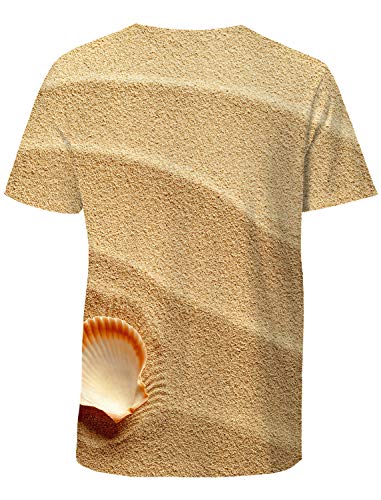 Men T-Shirts, Fashion Funny 3D Gold Beach With Shell Printed Short Sleeve Shirts Round Neck 3D Print Tees T-Shirt For Men #TOP3