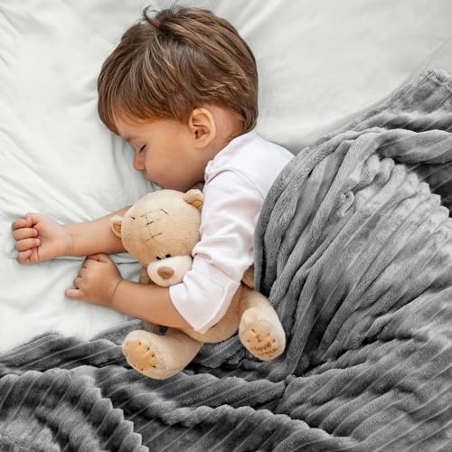 Image of BEDELITE Baby Blankets for Boys Girls 30 inchx 40 inch - 3D Ribbed Jacquard Cute Fuzzy Fleece Blanket, Warm and Breathable Soft Cozy Infant Toddler Blanket for Newborn All Seasons Suitable, Grey