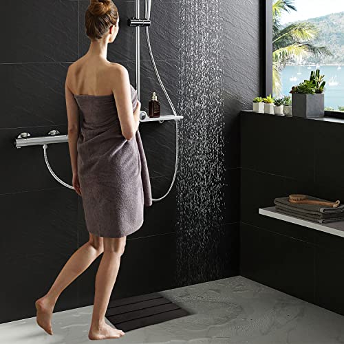 Yitihome Black Bamboo Wood Bath Shower Mat For Small Bathroom, Non Slip Bamboo Wooden Floor Mat For Indoor Or Outdoor Use, 15.7" Long #TOP3