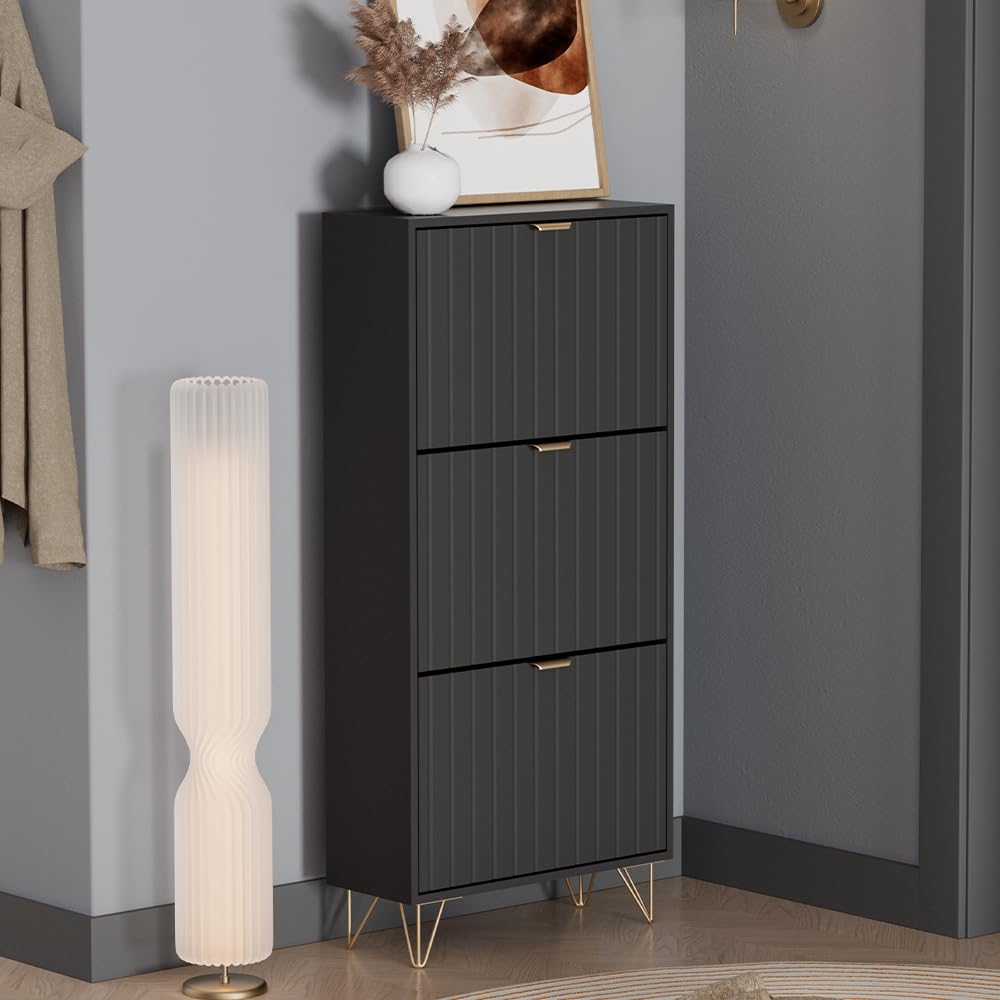 Vicco Szafka na buty "Helge", Czarny, 60 x 128.5 cm | 3 przedziały, pour le rangement et l’organisation des chaussures dans l’entrée