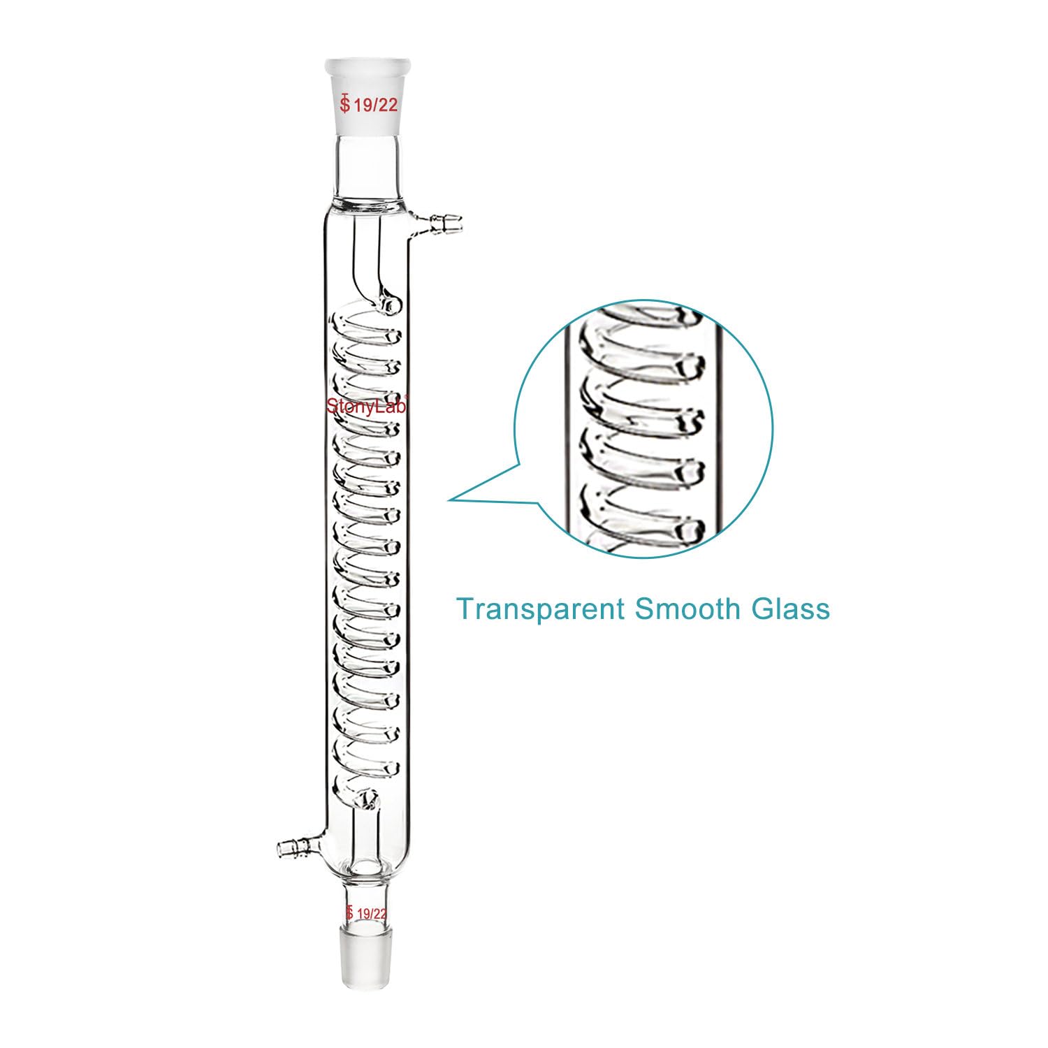 stonylab Condenseur de Graham en Verre Borosilicaté avec Joint 19/22, Longueur de Chemise de 300 mm, Condenseur en Verre de Laboratoire