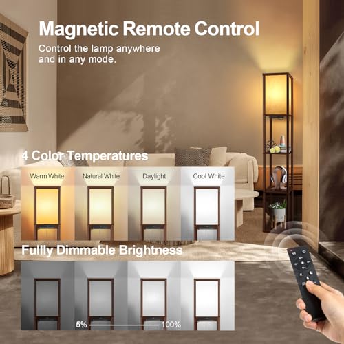 OUTON LED Stehlampe Mit Regal & Schublade – 3 Lichtfarben, USB-Ladestation, Modernes Design