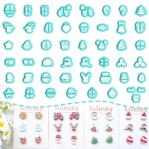 Tainsky Christmas Polymer Clay Cutters 49 Shapes Christmas Studs Clay Earrings Cutters (Studs)