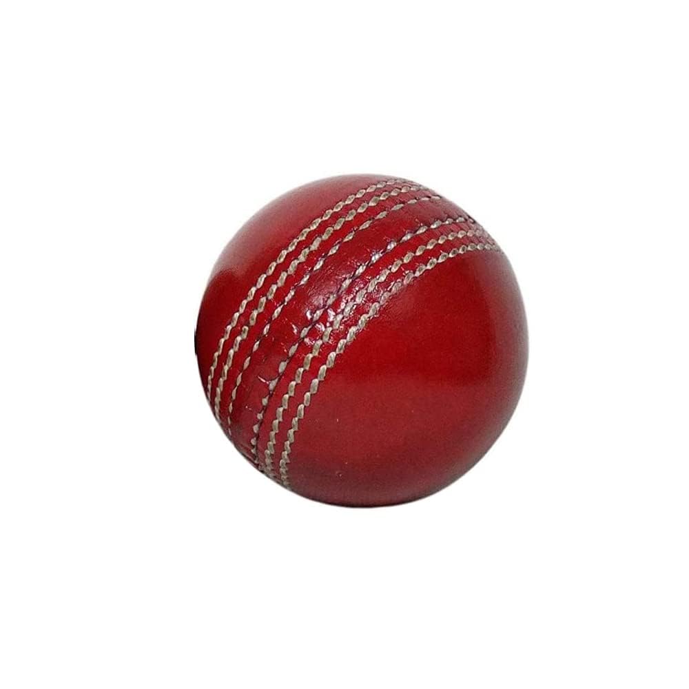 Leder-Cricketball zum Üben, Klasse A, rot, handgenäht, funktional, harter und abgelagerter Ball, ohne Stempel, offizielle Größe, Praxis und Training, roter Cricketball