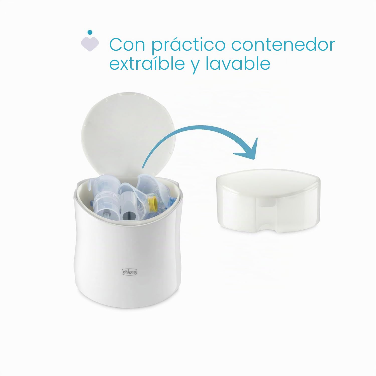 Chicco Easy Breath Family, aerosol de pistón para bebés, niños y adultos, aerosol portátil, ultracompacto, con dos mascarillas suaves y ergonómicas, con boquilla y horquilla nasal, 0 meses+