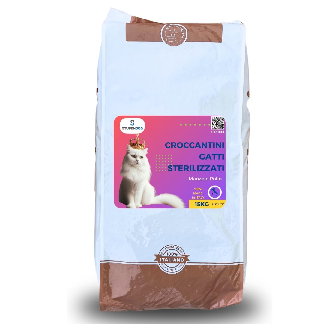 STUPENDOG Cibo per Gatti Sterilizzati 15 kg - Crocchette Gatto Adulto Manzo - Croccantini Gatto da Mantenimento, Cibo Secco per Gatti Sterilizzati