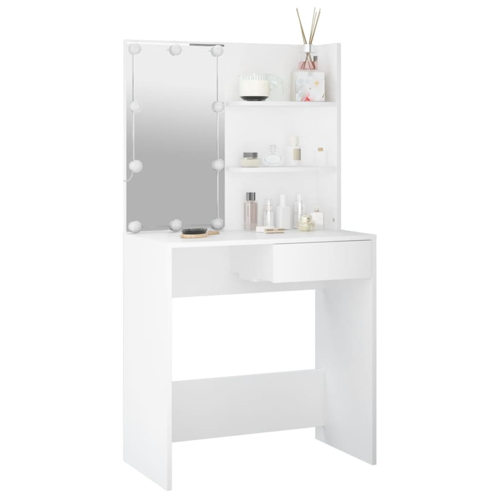 Gecheer Tavolo da toeletta a LED, bianco, 74,5 x 40 x 141 cm, con lampadine USB, spazio per gli appassionati di bellezza