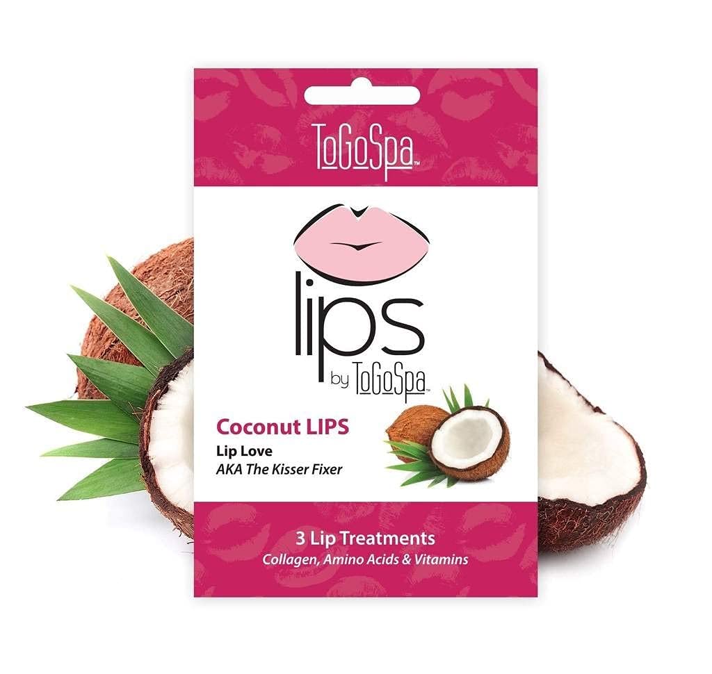 ToGoSpa, Collagen Lip Mask, Hyaluronic Acid, Collagen, And Coconut Infused, Supports Extreme Dryness And Chaffed Skin, Lip Mask Sheet, Enriched With Vitamins C And E, Pack Of 3