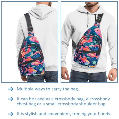 Mochila cruzada con diseño de peces y correa ajustable para running 3