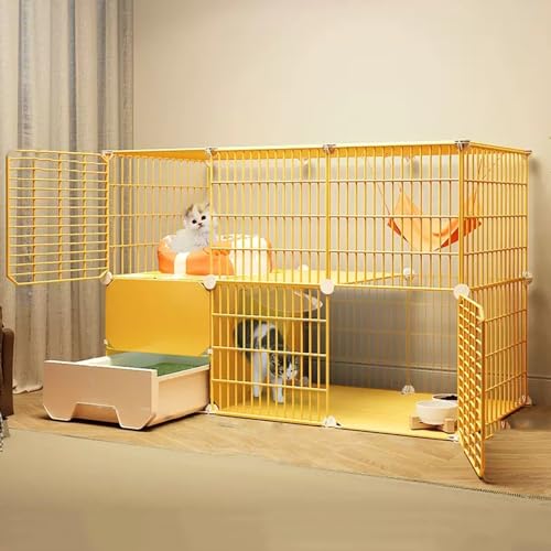 猫用ケージ 室内用 猫用トイレ付き DIYワイヤー猫用囲い 車輪付き 取り外し可能な大型猫ハウス 1〜2匹用 広々として頑丈 簡単設置(42.9"L x 19.3"W x 29.5"H)