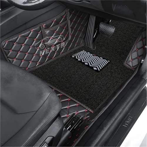 Image of Premium 7D Car Floor Mat Full Set for Tata Punch|| Luxury Leather with Grass Mat Complete Set || 100% Waterproof and Washable || Color : (Black and Red)