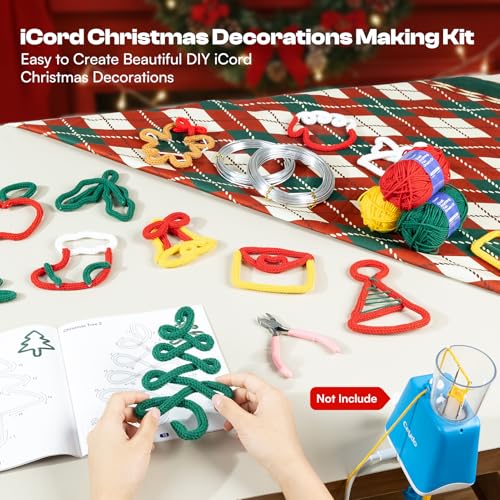 Image of Caydo i Cord Christmas Decoration Making Kit with 24 Patterns, 7pcs Arcylic Yarns and 49ft Craft Wire Kits for Beginners, DIY Xmas iCord Handicraft Making Kit for iCord Knitting Machine(Not Included)