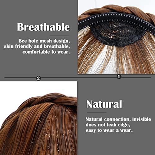 FERCAISH Front Hair Bangs Wigs Headband, French Bangs Fringe Hair Extensions Synthetic Wigs for Women Girls (Light Brown - Image 3