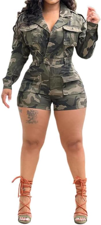 LROSEY Women's One Piece Camouflage Camo Army Fatigue Long Sleeve