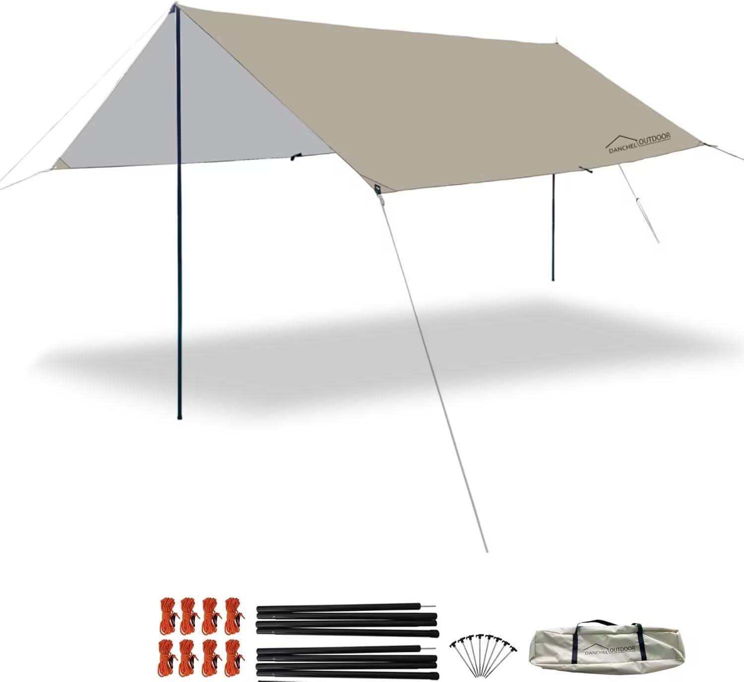 DANCHEL OUTDOORWaterproof Portable Camping Tent Tarp Oxford Fabric, Large Sun Shelter Canopy for B2 Yurt Tent Glamping Accessories, Khaki 9.8x13.2ft