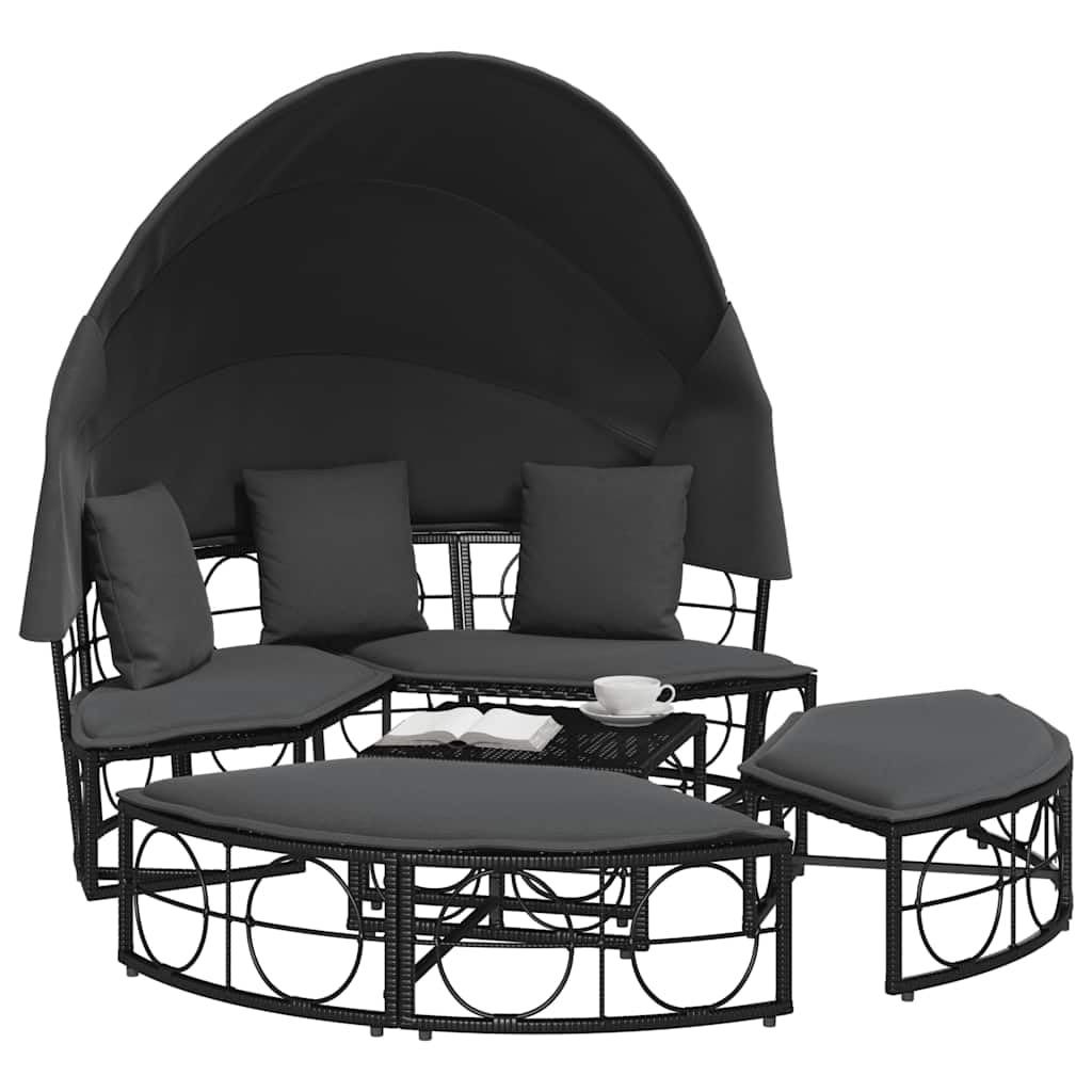 Générique Letto di riposo esterno con baldacchino retrattile e cuscini, letto da giardino modulare in resina intrecciata, set convertibile in isola di sole o salone di conversazione con fodere