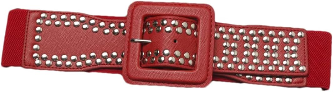 Pulcykp Women Rivet Waist Seal States Restoring Ancient Ways Square Buckle Elastic Elastic Wide Belt