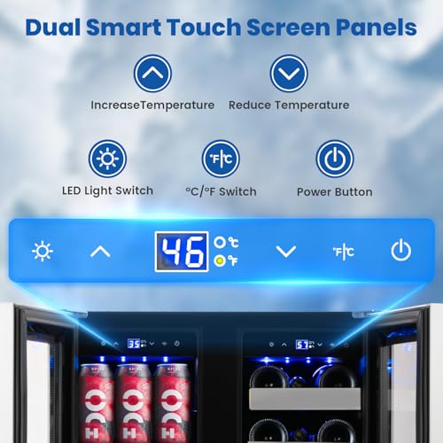 WINEBOSS 24 Inch Wine and Beverage Refrigerator, Dual Zone Wine Fridge Under Counter, 20 Bottle & 88 Cans Wine Cooler Refrigerator with Glass Door & Stainless Steel Shelves for Beer Commercial Office on Fridge.com