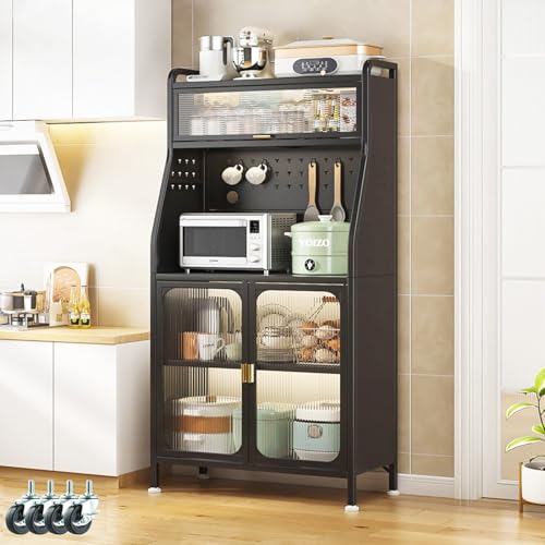 YOIZO Alacena de Cocina Negro 66x36x162cm Alacena Cocina con Puertas y Estantes, 5 Niveles Armarios Muebles 4 Patas Ajustables (Negro, 66cm)