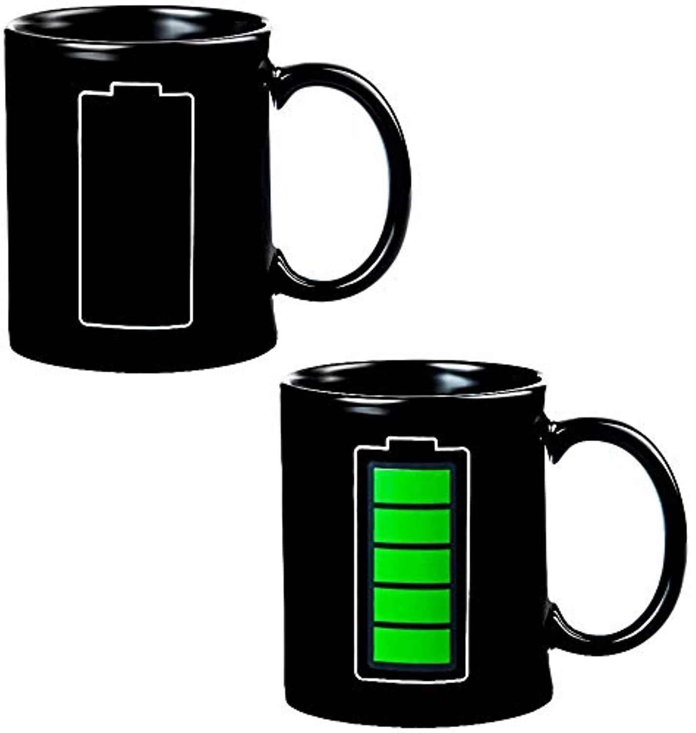 Magic Heat Changing Coffee Mug - Battery Meter Funny Cup, Thermometer Sensitive Porcelain Tea Coffee Cup Cute Birthday Christmas Gift Idea for Mom Dad Women & Men, 100% Ceramic
