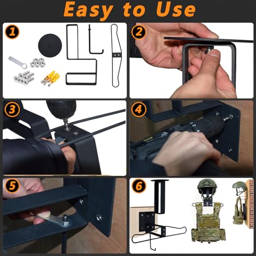 Soporte táctico de pared para evitar caídas de cascos y colgar cinturones 7
