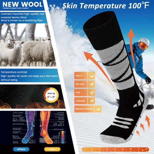 Iramy Merino Wool Volcanic Rock Ski Socks 2 Packs For Skiing, Snowboarding, Cold Weather,Thermal Knee-High Warm Socks #TOP1