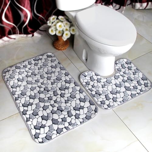 Alfombras de baño de tela de coral juego de 3 piezas mullidas para ducha 3