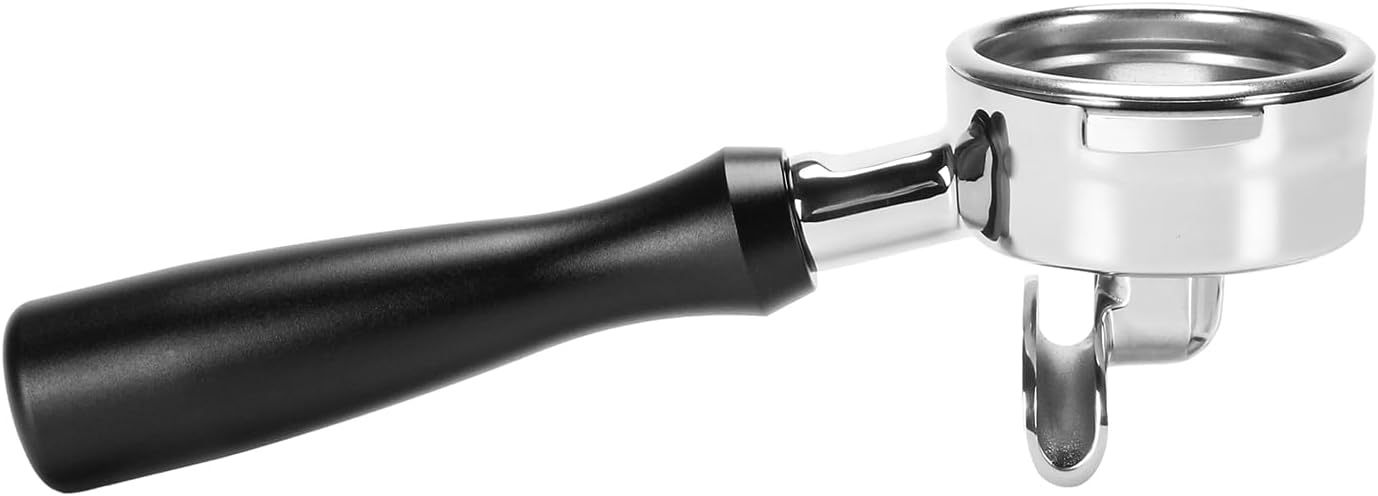 58mm Portafilter 2 Ears Double Spout Compatible with La Marzocco, Included 304 Stainless Steel Filter Basket and Puck Screen, Anodized Aluminum Handle, Black