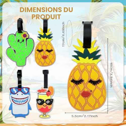 KUBDPQOR Étiquettes Valises PVC Souples Été Design Tropical – Lot de 4 – Légères & Étanches – Multicolores – vue 2