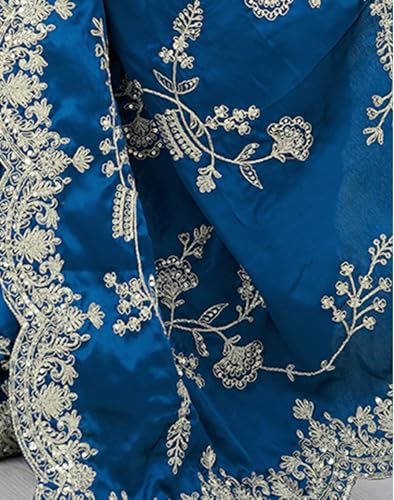 Image of Satrani Women's Satin Embroidery & Sequin Work Saree with Unstitched Blouse Piece