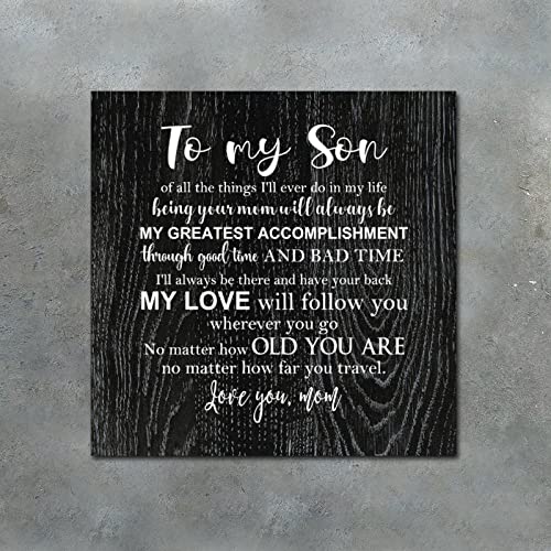 Tollyee Wooden Printed Sign With Saying To My Son Decorative Wood Signs Plaques Encouragement Gifts Quote Wood Sign For Home Cabin Front Door Outdoor Decoration 12X12In #TOP1