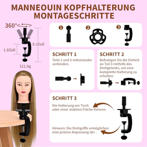 28\ Frisierkopf Mit Synthetikfaser-Haar Trainingsköpfe Für Friseure Für Flecht Schneide Styling Übungen Inklusive Kostenlosem Frisierständer & Frisierwerkzeug Set (goldgelb)