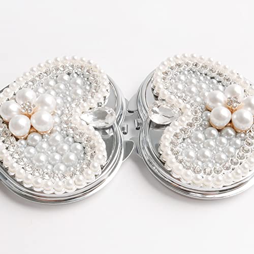 Rich Boxer 2 Pcs Pocket Mirror Travel Makeup Mirror Purse 2-Sided Portable Folding Handheld Mirror Princess Style Heart Shape Metal Mirror Unique Gifts For Women, Set A #TOP1