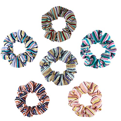Hair Silk Scrunchies Satin Elastic Hair Bands Velvet Scrunchy Chiffon Hair Ties Ropes Scrunchie for Women Girls Hair Accessories (Stripe 2-6PCS)