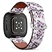 CJBROES Replacement Leather Watch Band, Compatible with Fitbit Versa 3 and Fitbit Sense of Wristband Bracelet Accessory - Branch Pink Cherry Flowers