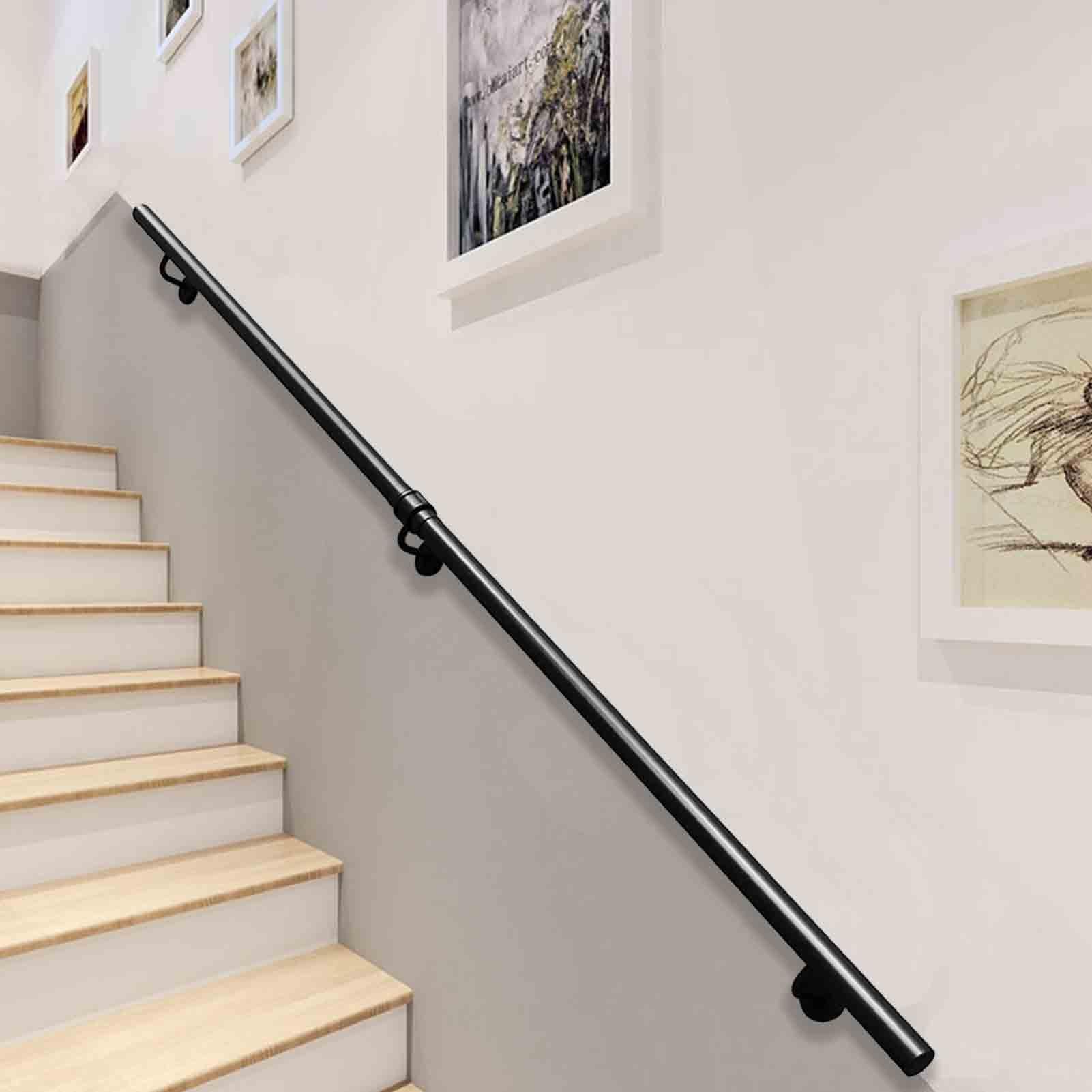 Rampe d'escalier 240cm en métal noir pour balustrade de sécurité intérieure et loft