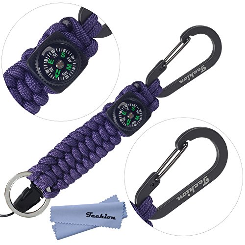 Techion Paracord Keychain with Carabiner, Quick Release Clip, and Key Ring, Compass, for Fishing/Hunting & Outdoor Survival