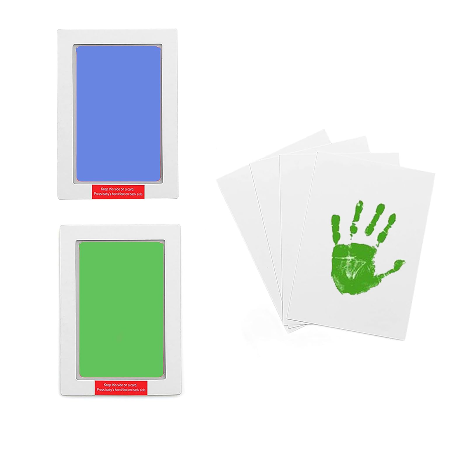 Paquete de 2 almohadillas de tinta grandes sin tinta para manos y pies Clean Touch para kit de huellas de huellas de mascotas (1 almohadilla de tinta azul y 1 verde, 4 tarjetas de impresión)..