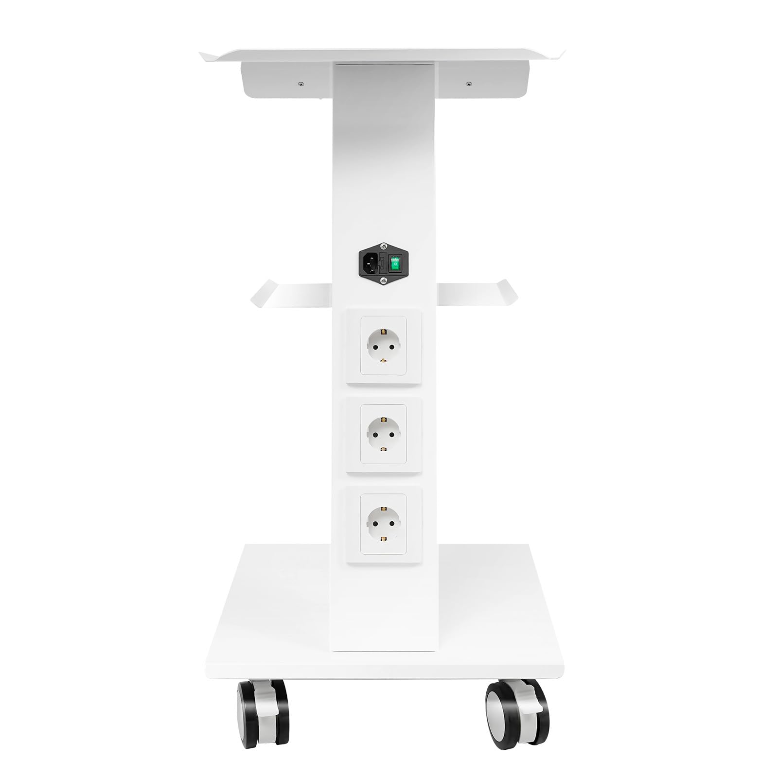 Rollwagen Laborwagen,Multifunktions-Laborwagen,3-stufiger Rollwagen mit Steckdosen,rollender Klinikwagen mit Instrumentenablage,8 einstellbare Höhenstufen,Weiß