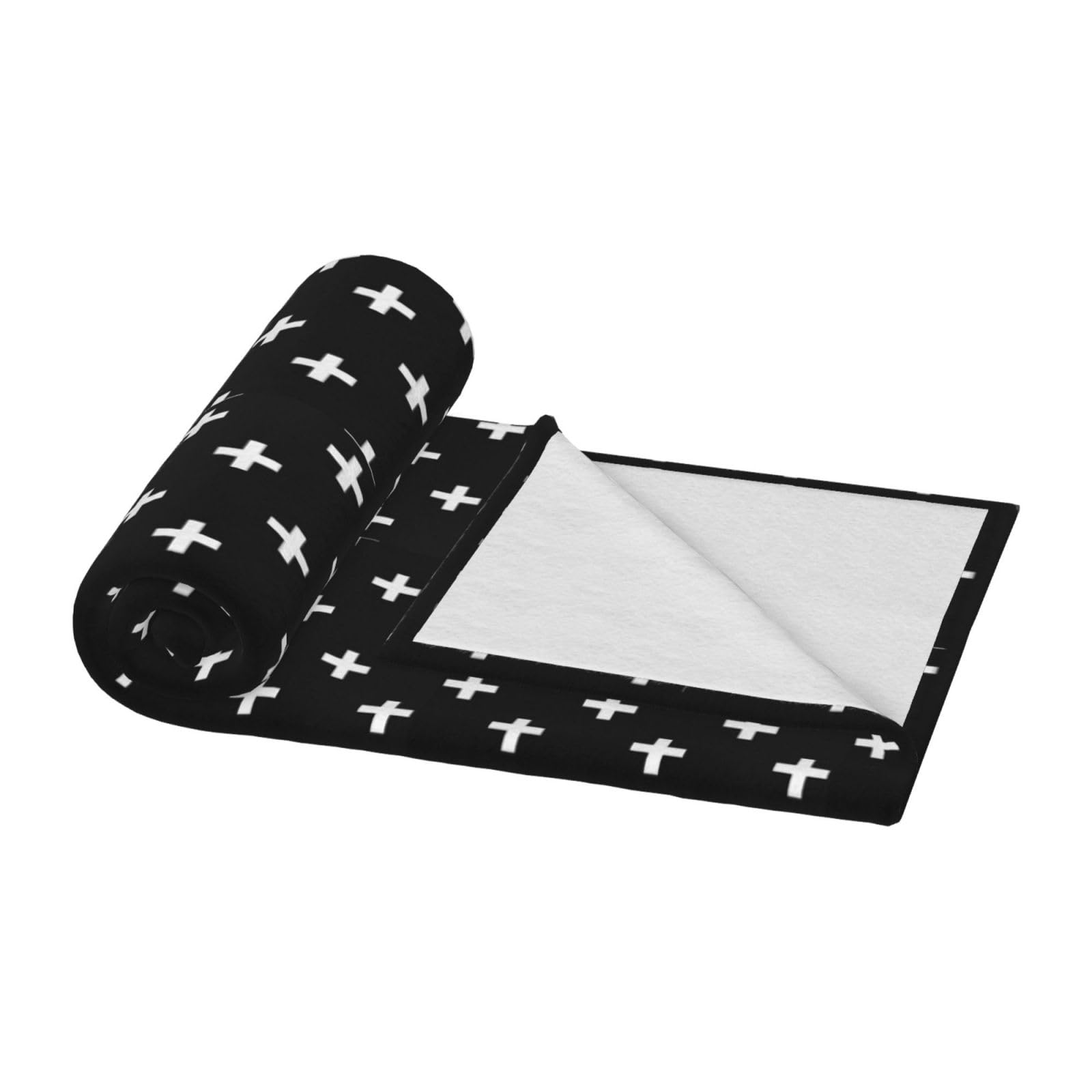 Schwarz Weiß Schweizerkreuz Schwarz,Decke, warme Flanell-Fleece-Plüsch-Überwurfdecke für Bettwäsche, Sofa und Reisen, 152,4 x 203,2 cm