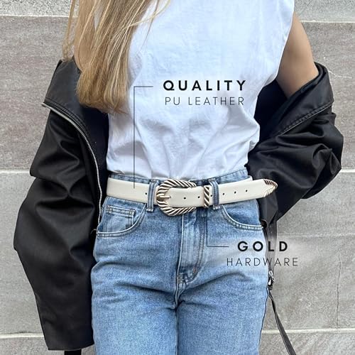 Citrusy Boutique 2-Pack | Country Western Fashion Cowgirl Belts for Women | Cute Chunky Gold Western Belt Buckle4